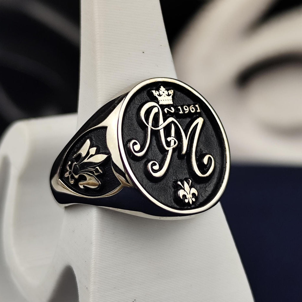 Personalized Oval Signet Ring, Custom Initial Monogram, Sterling Silver Gift for Him