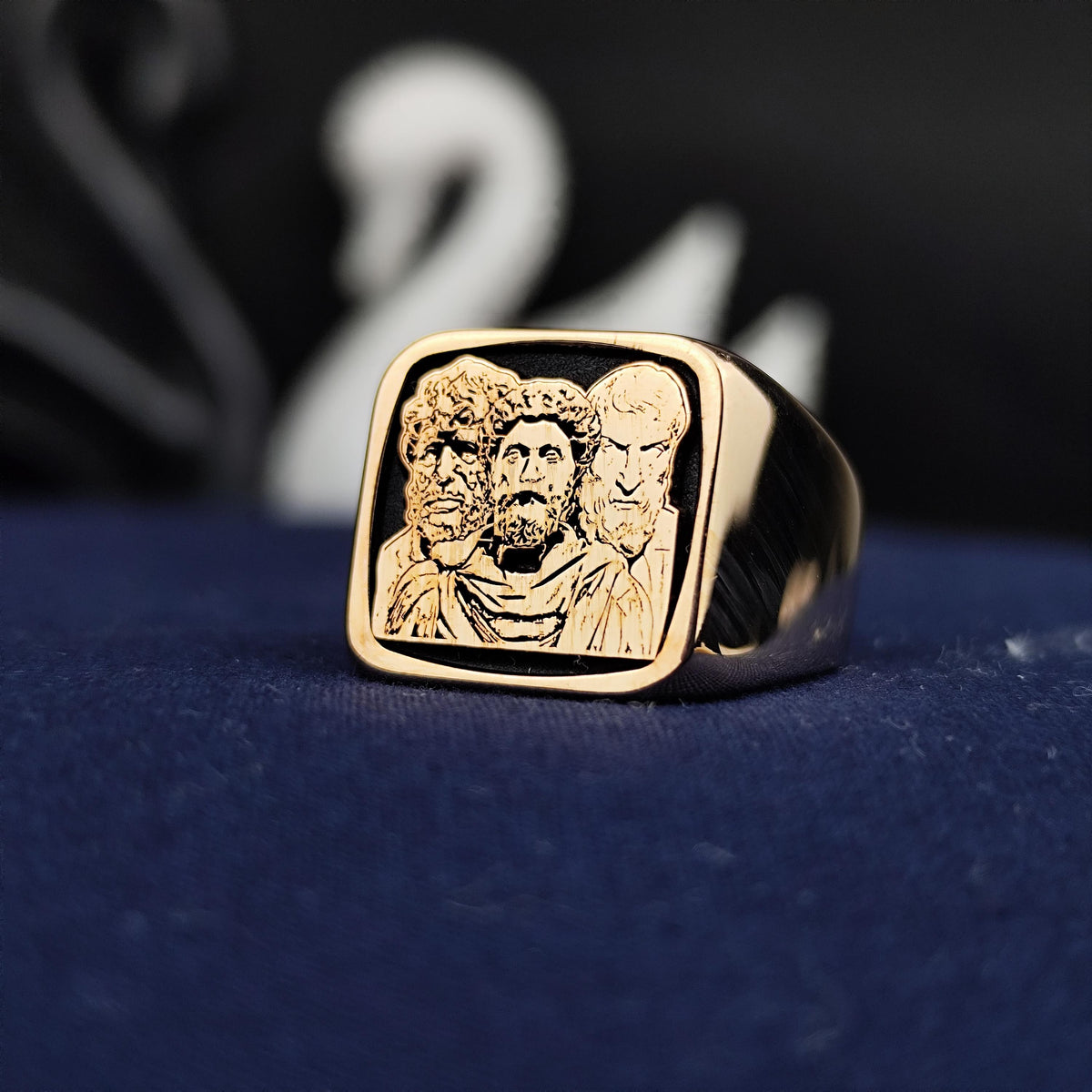 Stoic Philosophers Signet Ring, Marcus Aurelius Inspired, Sterling Silver or Solid Gold Gift