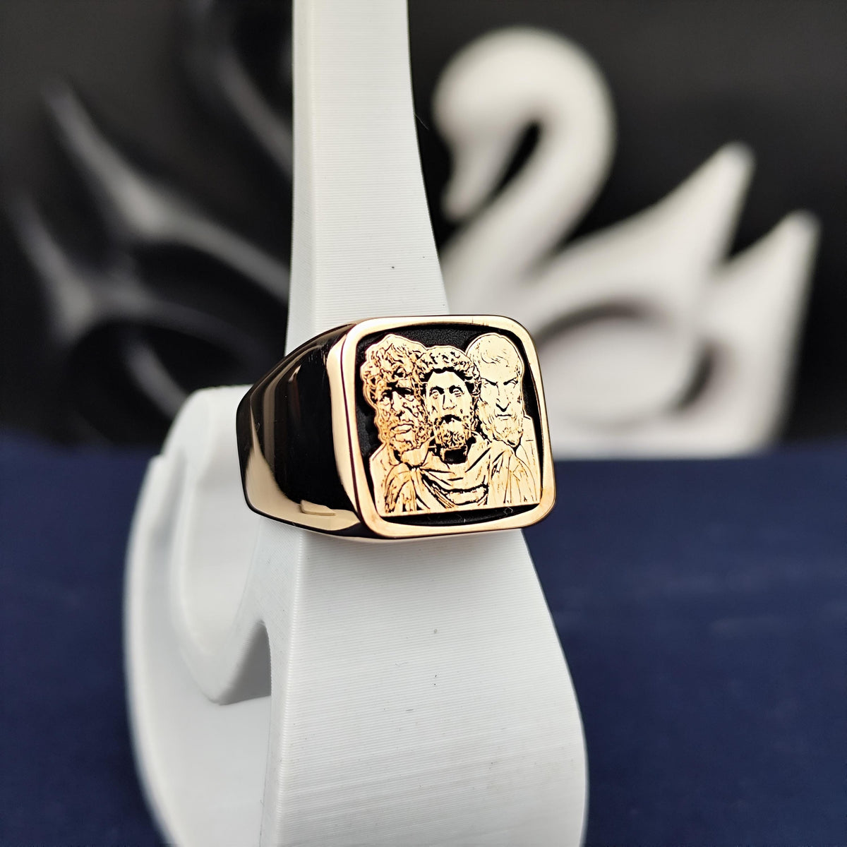 Stoic Philosophers Signet Ring, Marcus Aurelius Inspired, Sterling Silver or Solid Gold Gift