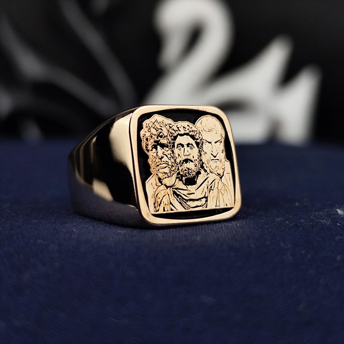 Stoic Philosophers Signet Ring, Marcus Aurelius Inspired, Sterling Silver or Solid Gold Gift