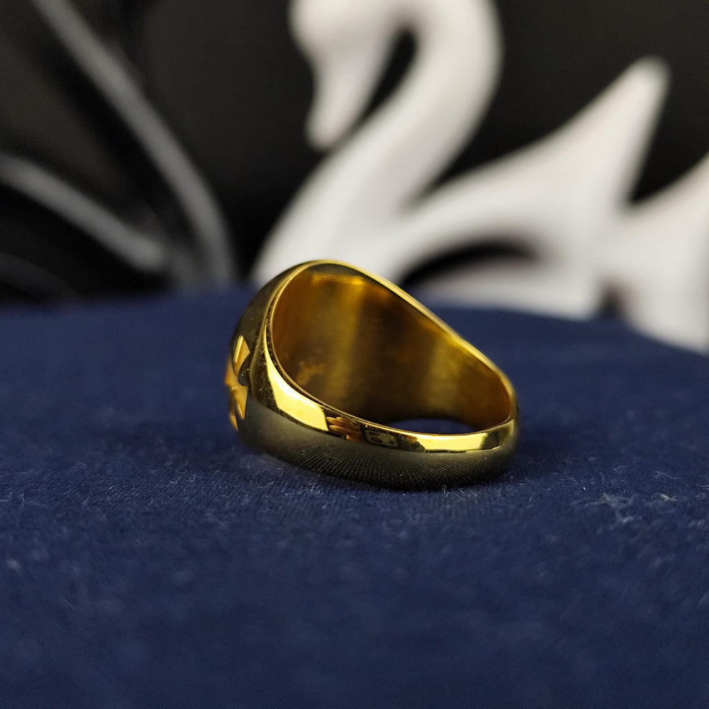 Gold Plated Masonic Ring – Classic Square & Compass Signet for Freemason Men – Symbolic Gold Jewelry