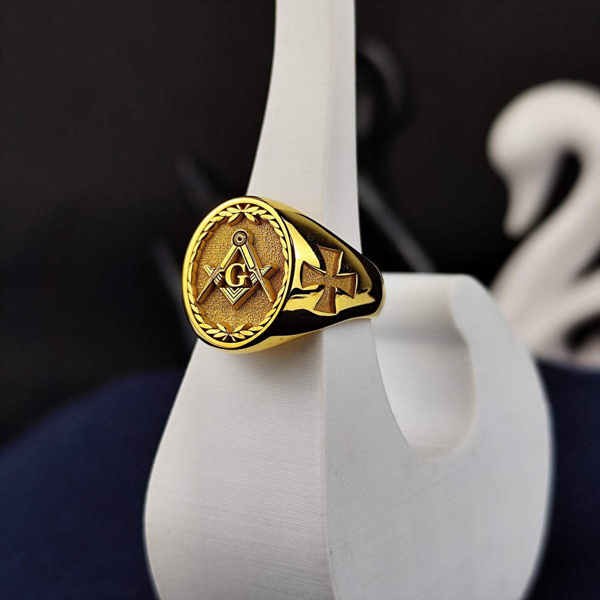 Gold Plated Masonic Ring – Classic Square & Compass Signet for Freemason Men – Symbolic Gold Jewelry