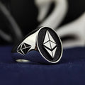 Ethereum Signet Ring for Men, Oxidized Sterling Silver Crypto Jewelry Gift