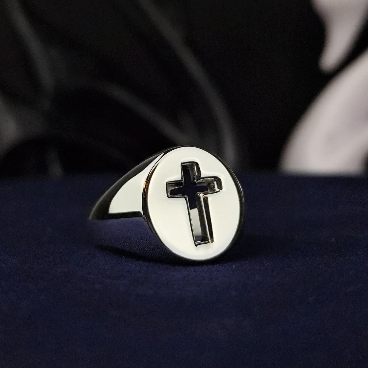 Cross Signet Ring for Men, Sterling Silver Christian Faith Jewelry Gift