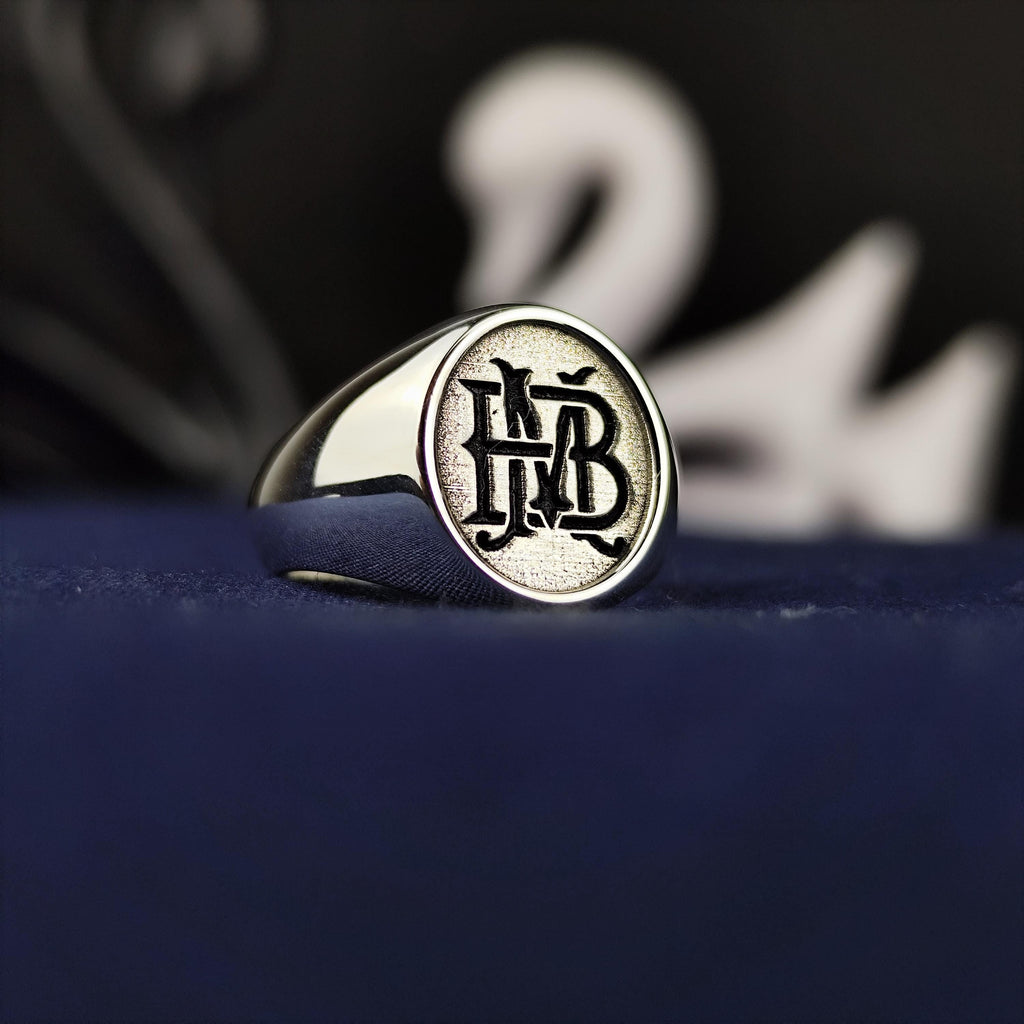 Personalized Sterling Silver Signet Ring – Custom Engraved Monogram Jewelry