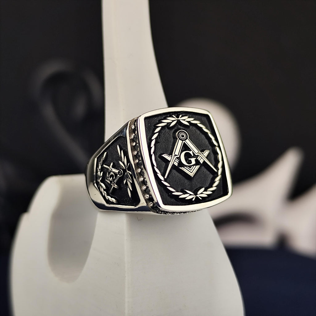 Masonic Lodge Ring, Square Compass Freemason Jewelry, Gold Silver Men's Gift
