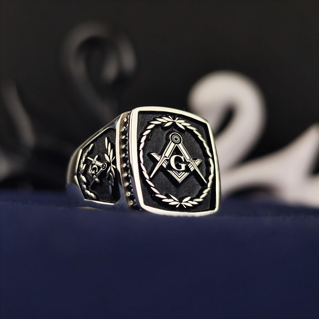 Masonic Lodge Ring, Square Compass Freemason Jewelry, Gold Silver Men's Gift