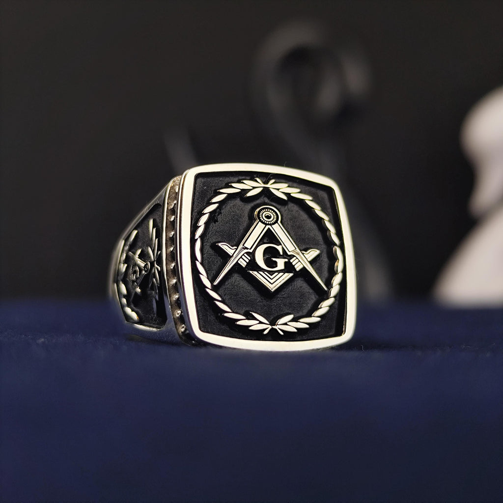 Masonic Lodge Ring, Square Compass Freemason Jewelry, Gold Silver Men's Gift