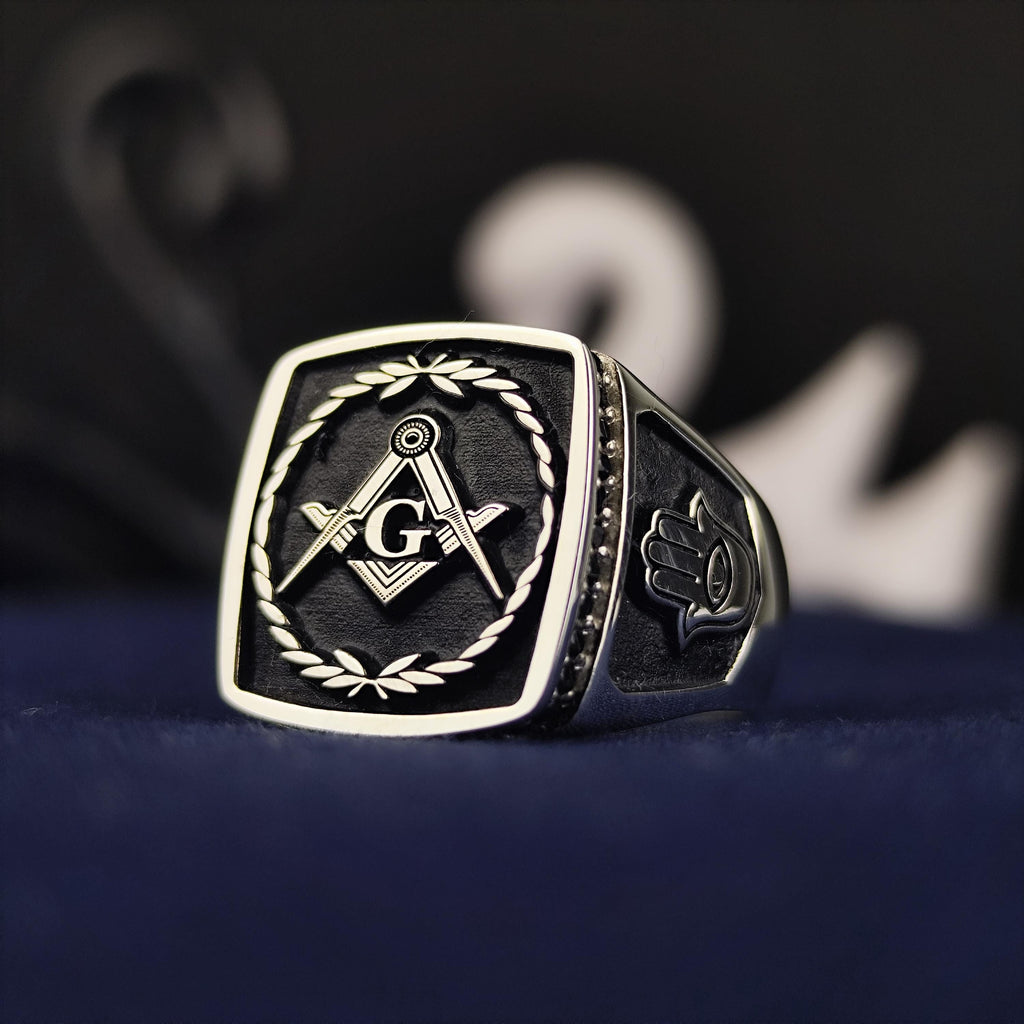 Masonic Lodge Ring, Square Compass Freemason Jewelry, Gold Silver Men's Gift
