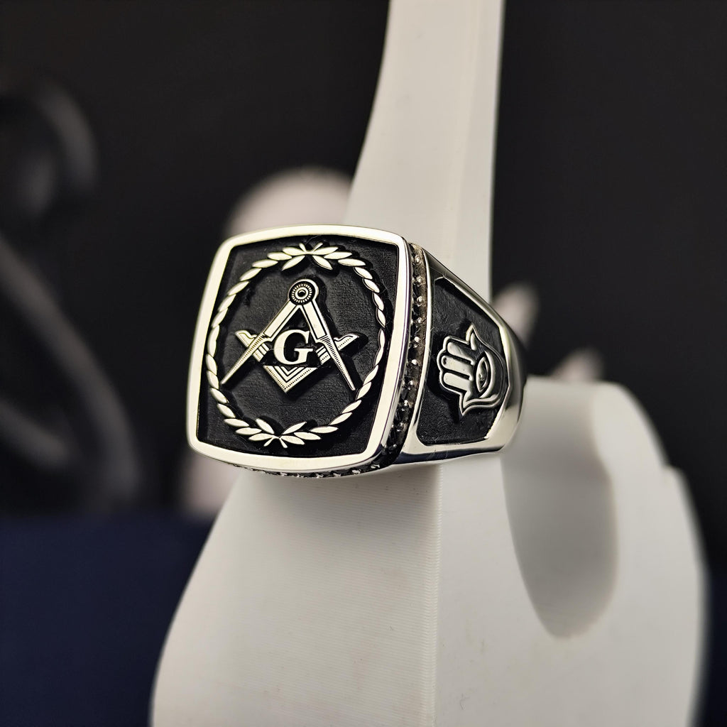 Masonic Lodge Ring, Square Compass Freemason Jewelry, Gold Silver Men's Gift