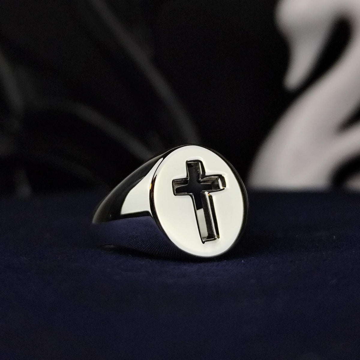 Cross Signet Ring for Men, Sterling Silver Christian Faith Jewelry Gift