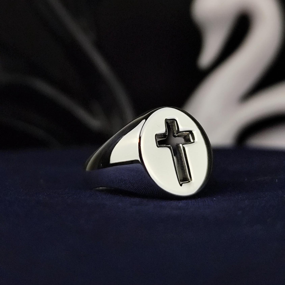 Cross Signet Ring for Men, Sterling Silver Christian Faith Jewelry Gift