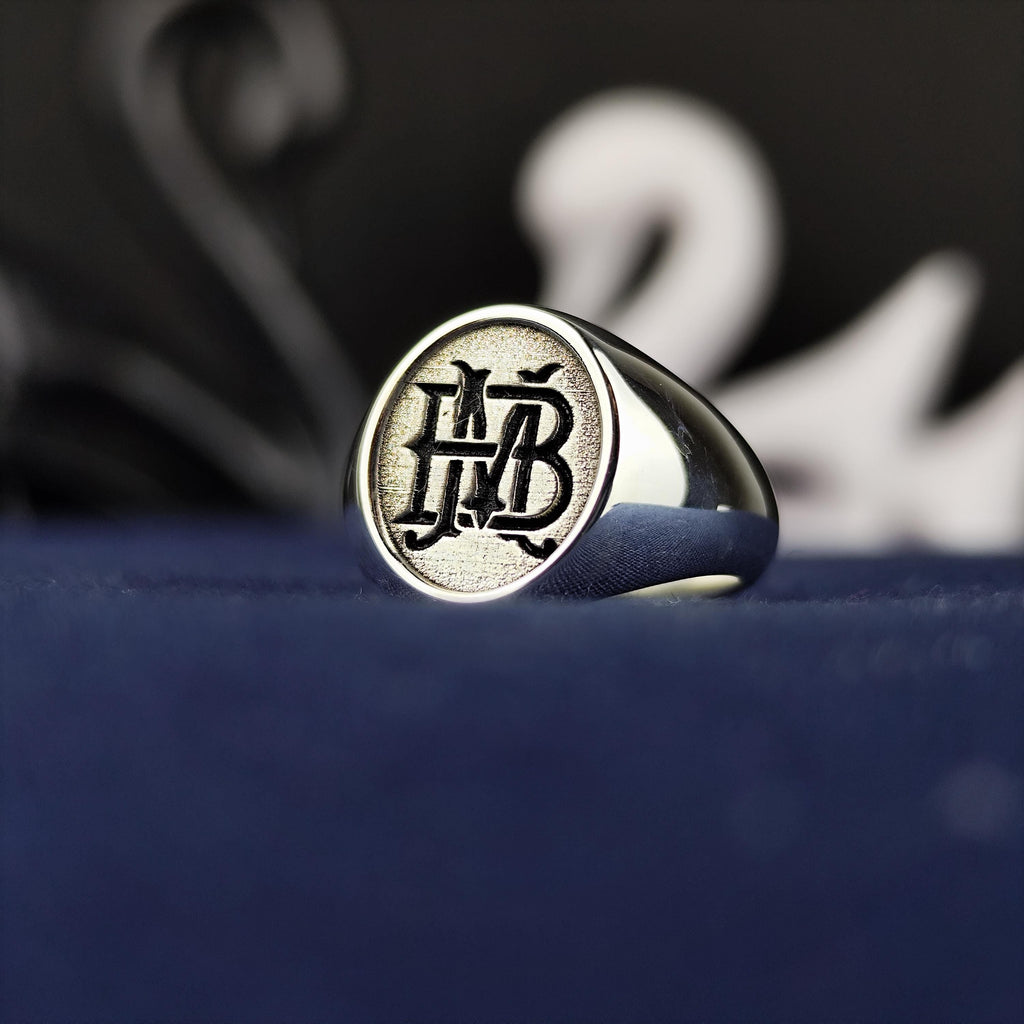 Personalized Sterling Silver Signet Ring – Custom Engraved Monogram Jewelry