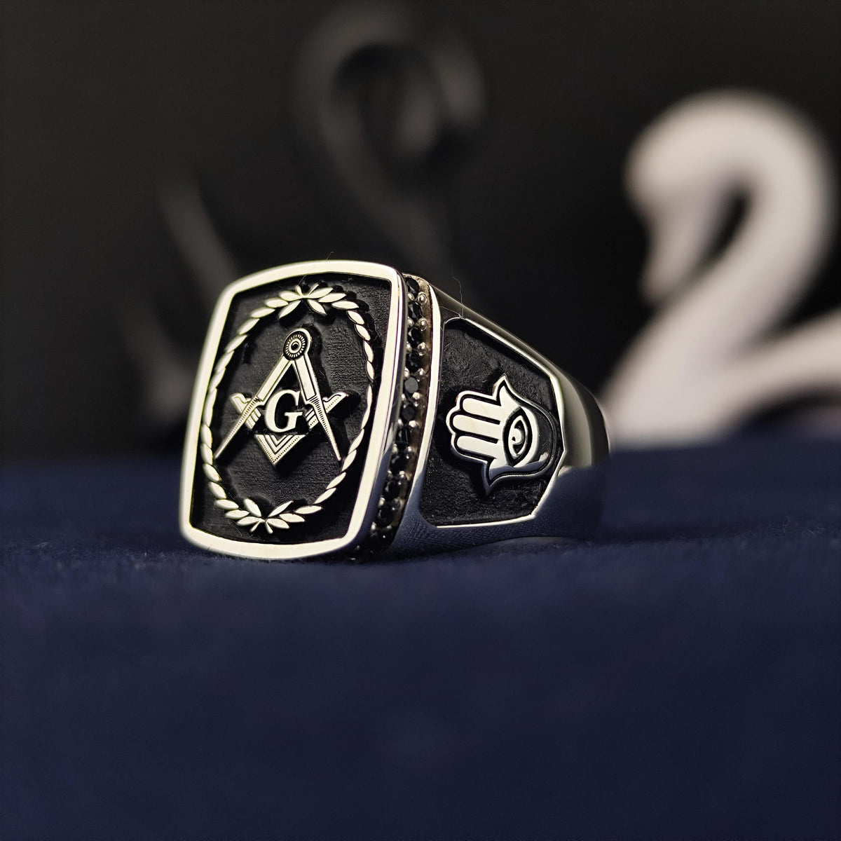 Masonic Lodge Ring, Square Compass Freemason Jewelry, Gold Silver Men's Gift