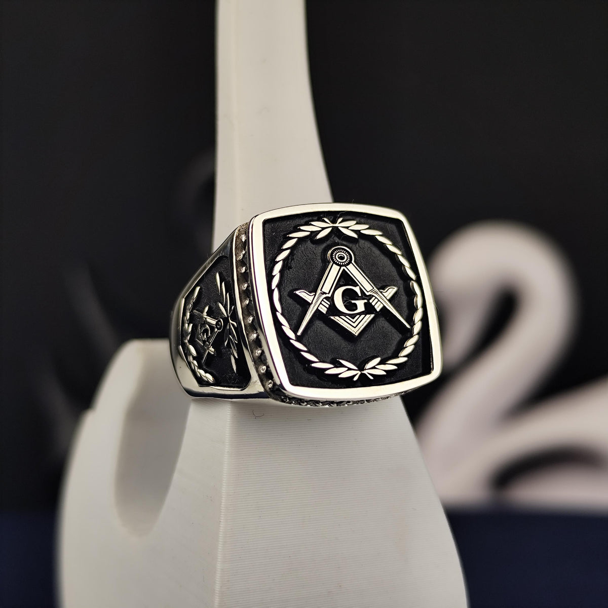 Masonic Lodge Ring, Square Compass Freemason Jewelry, Gold Silver Men's Gift