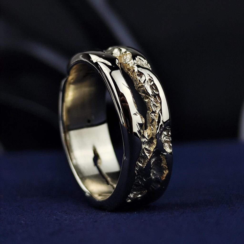 Men's Gold Ring, Solid Gold or Sterling Silver Rustic Textured Band
