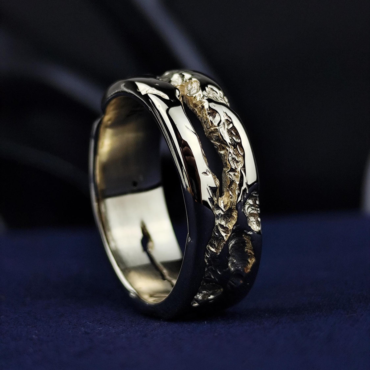 Men's Gold Ring, Solid Gold or Sterling Silver Rustic Textured Band