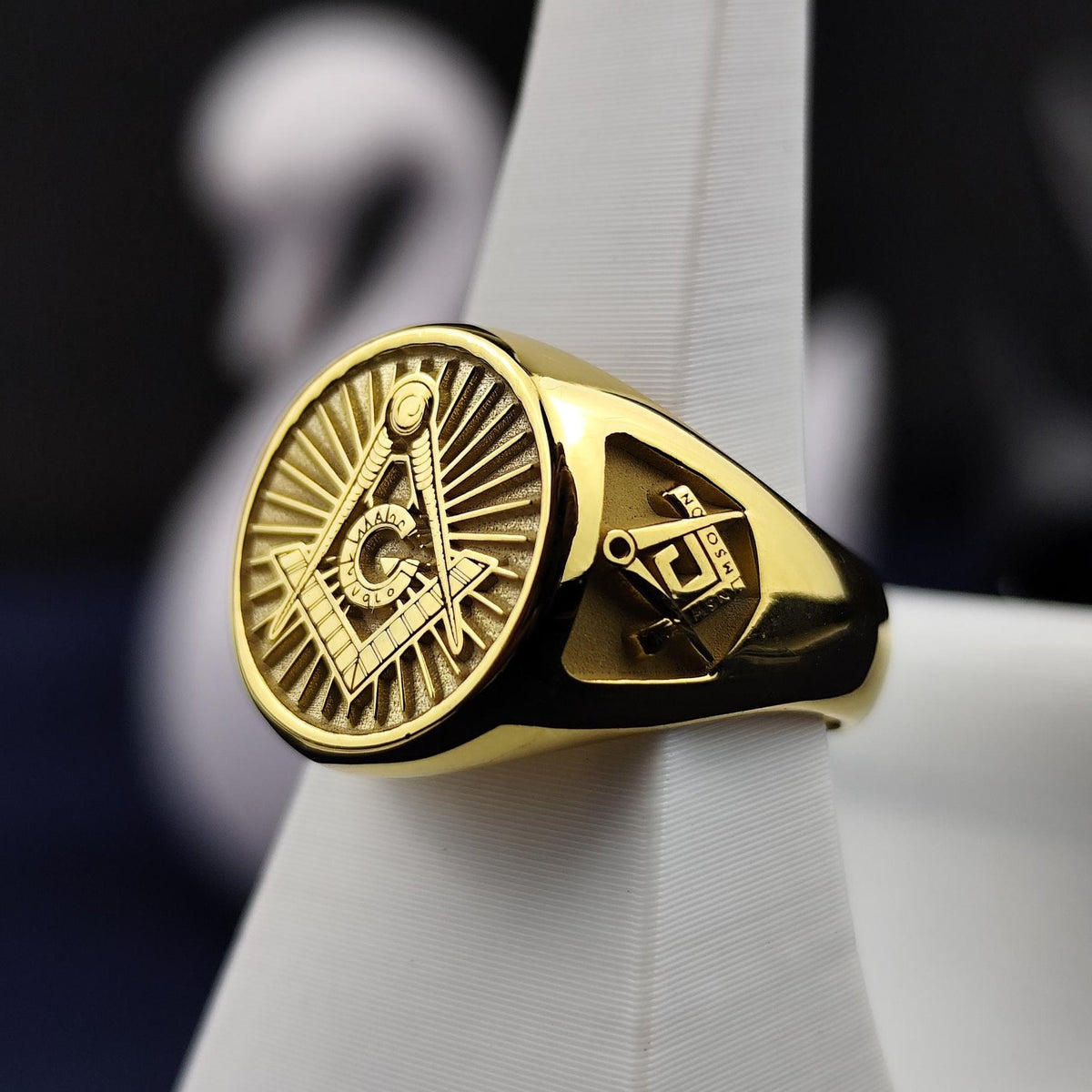 Gold Plated Freemason Signet Ring, Engraved G Emblem, Master Mason Jewelry, Lodge Gift
