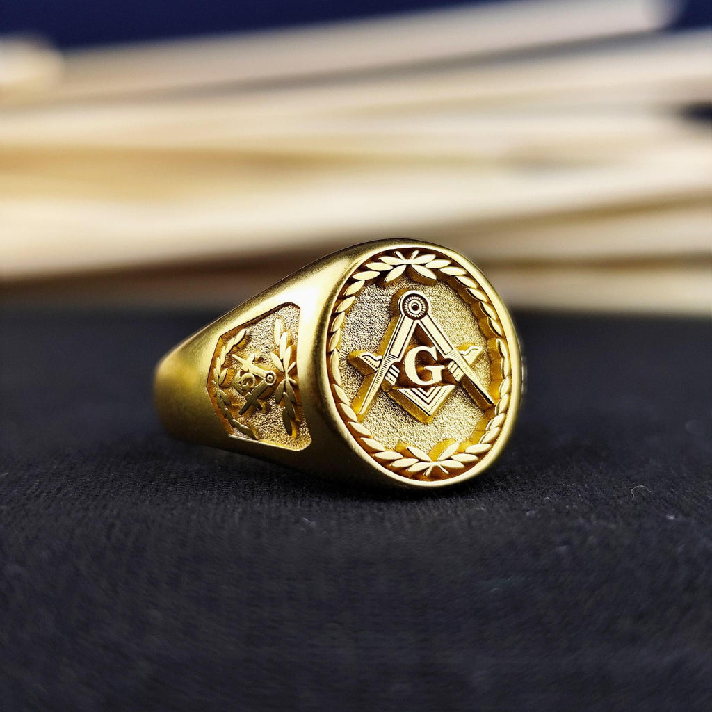 Gold Vermeil Masonic Signet Ring, Square Compass G Jewelry, Men's Lodge Gift