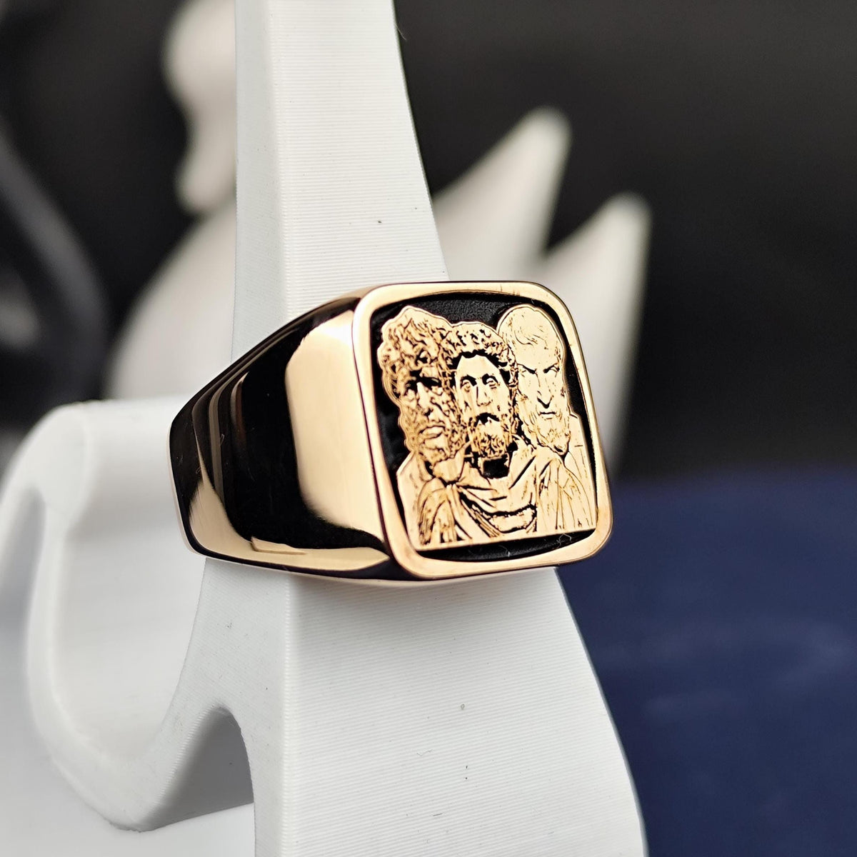 Stoic Philosophers Signet Ring, Marcus Aurelius Inspired, Sterling Silver or Solid Gold Gift