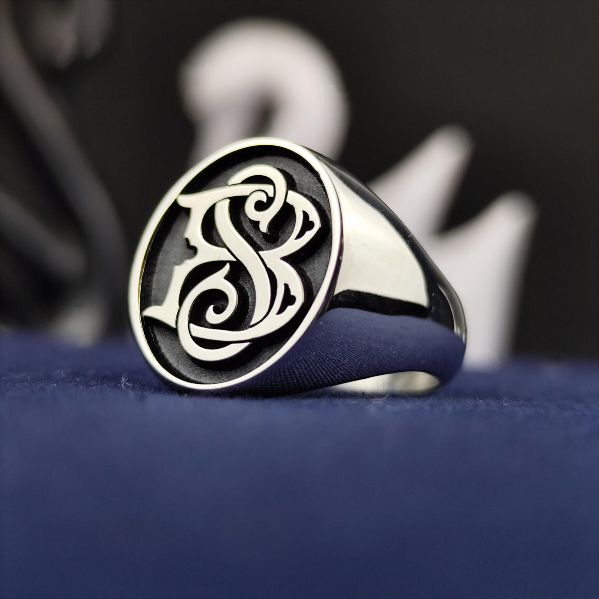 Personalized Two Initial Signet Ring, Custom Oval Monogram in Sterling Silver, Gift for Boyfriend