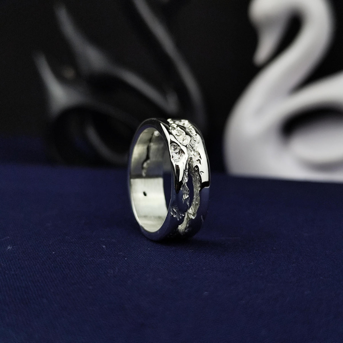 Organic Silver Ring, Raw Textured Unisex Wedding Band in Gold