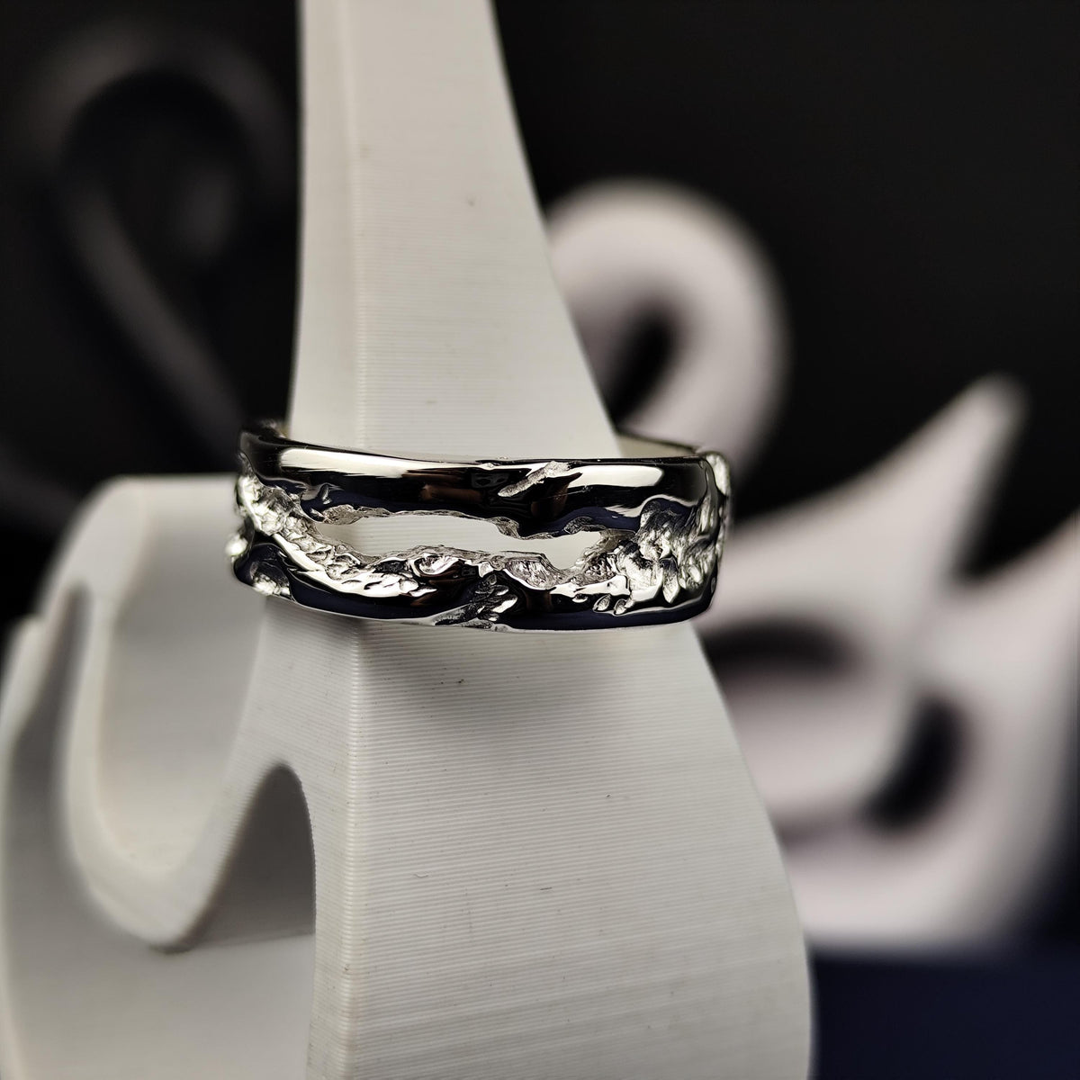 Organic Silver Ring, Raw Textured Unisex Wedding Band in Gold