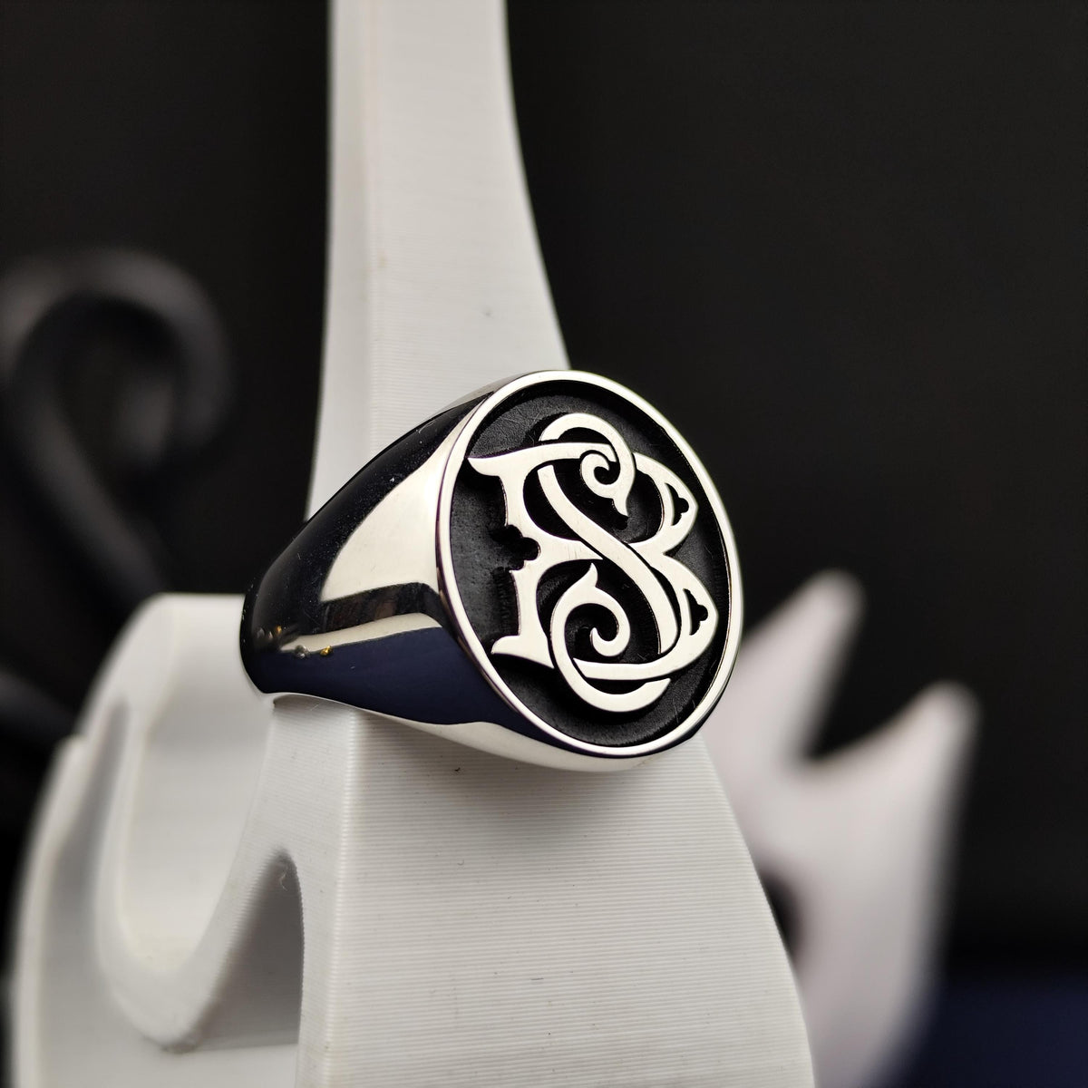 Personalized Two Initial Signet Ring, Custom Oval Monogram in Sterling Silver, Gift for Boyfriend