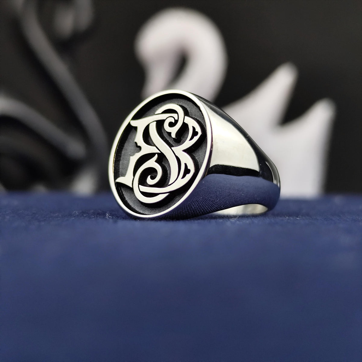 Personalized Two Initial Signet Ring, Custom Oval Monogram in Sterling Silver, Gift for Boyfriend