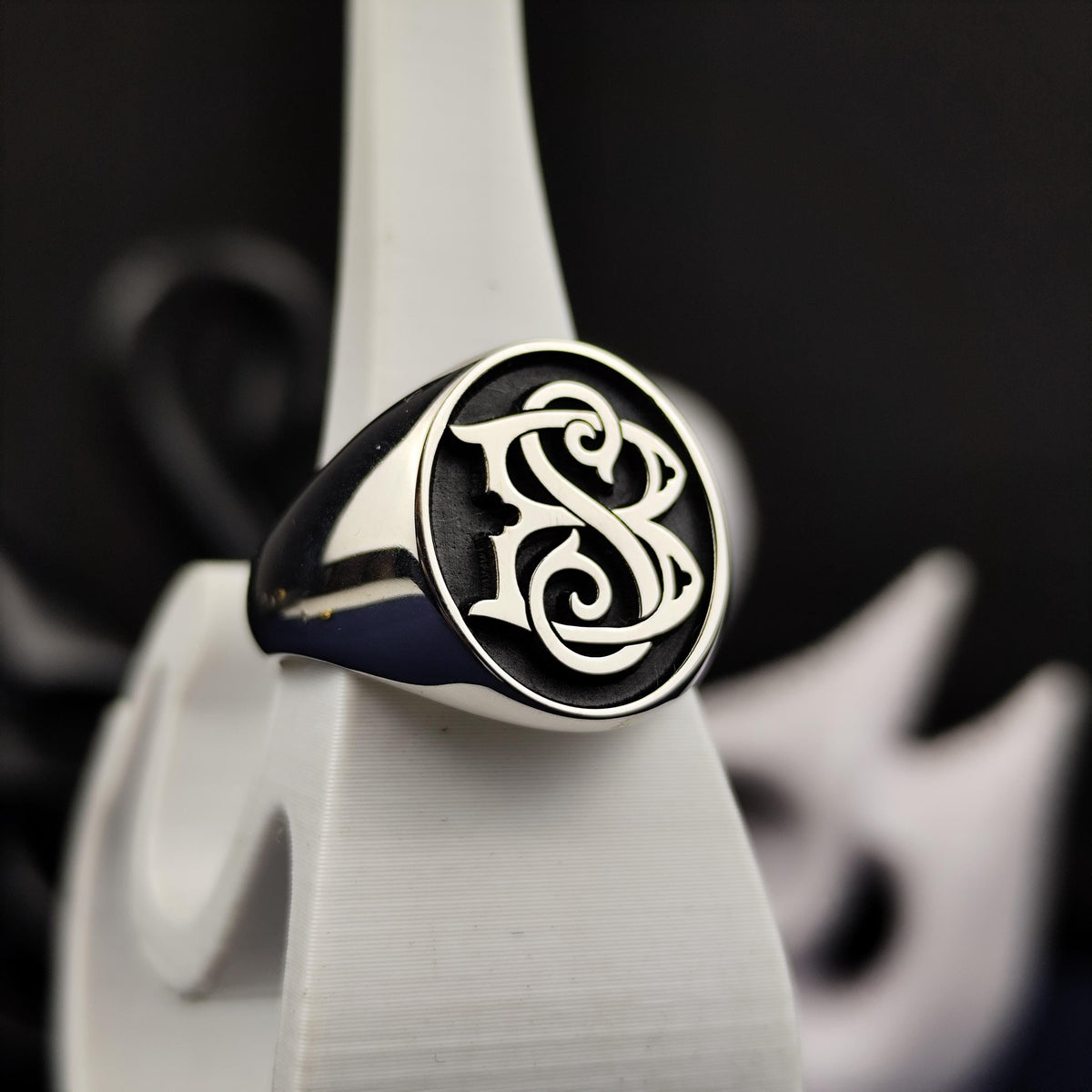 Personalized Two Initial Signet Ring, Custom Oval Monogram in Sterling Silver, Gift for Boyfriend