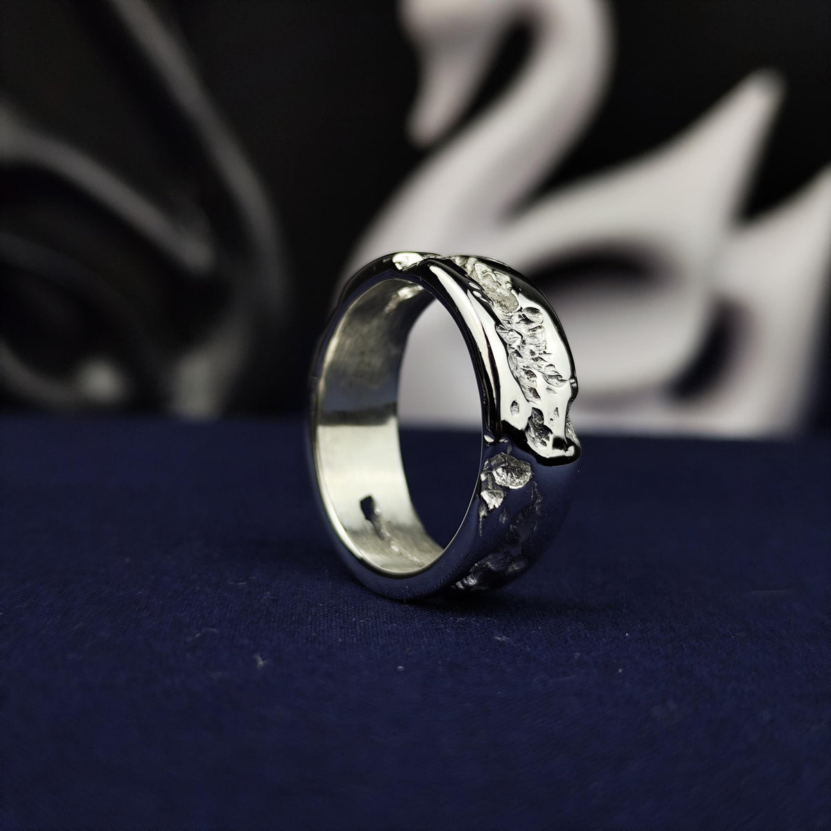 Organic Silver Ring, Raw Textured Unisex Wedding Band in Gold