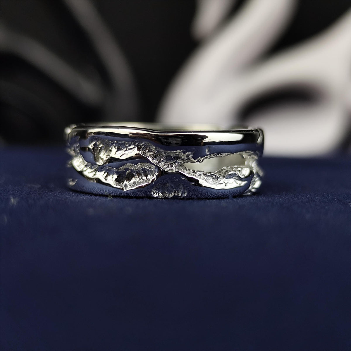 Men's Sterling Silver Ring, Rustic Textured Band with Polished Edges