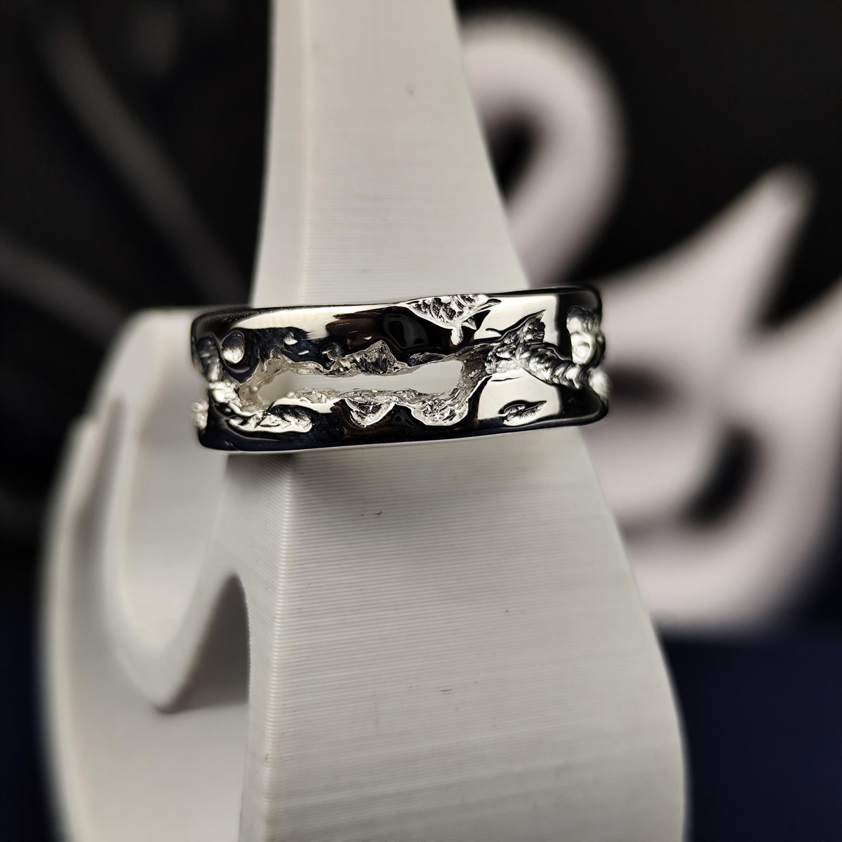 Men's Sterling Silver Ring, Rustic Textured Band with Polished Edges