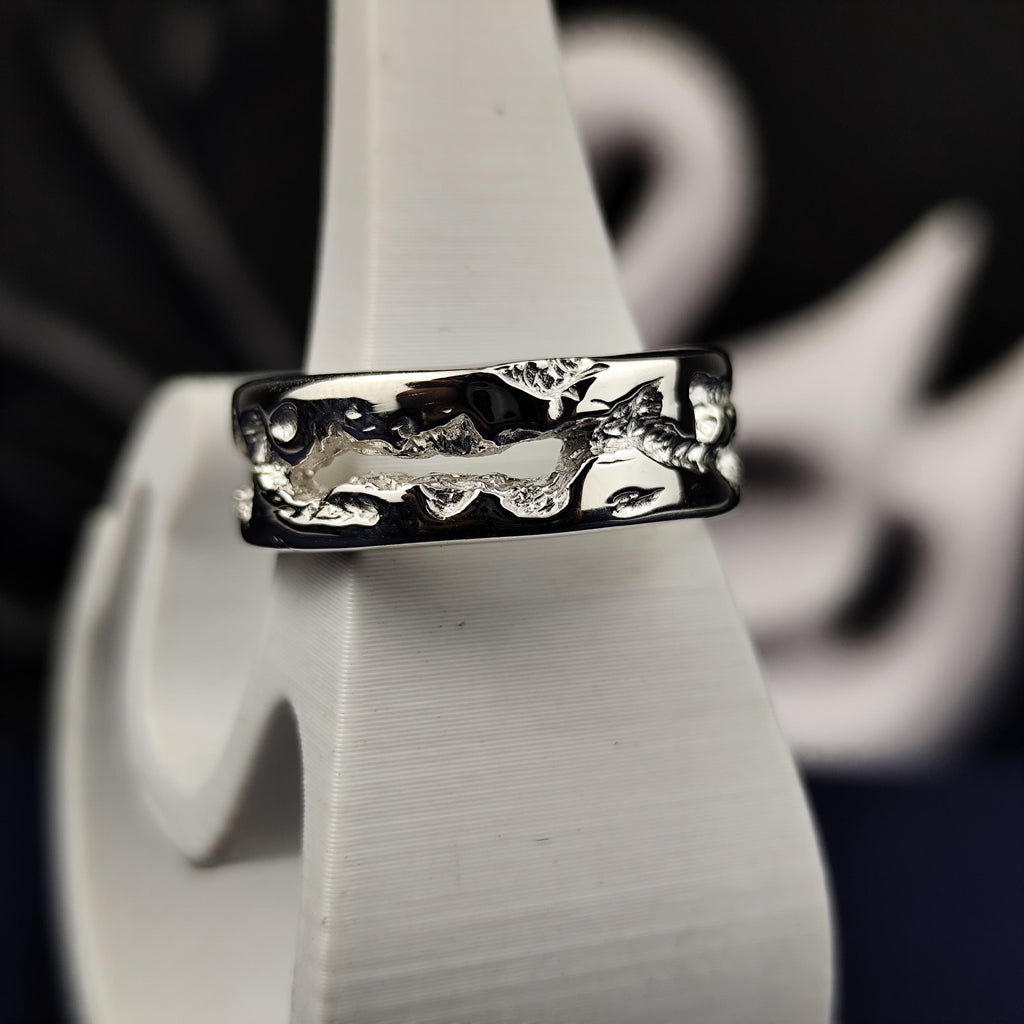 Organic Silver Ring, Raw Textured Unisex Wedding Band in Gold
