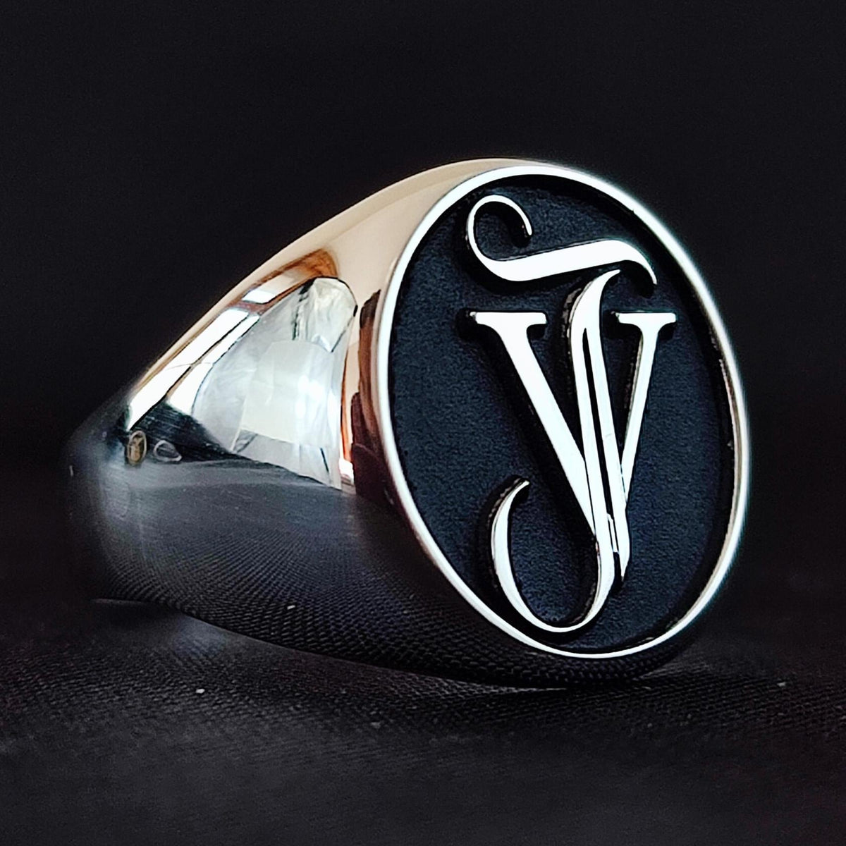 Men's Large Signet Ring with Custom Initials, Sterling Silver Pinky Ring