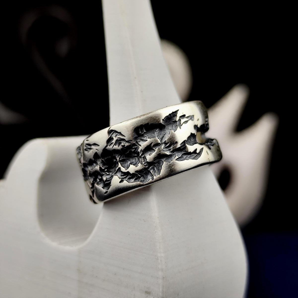Brutalist Silver Ring, Oxidized Wide Band, Rugged Men's Jewelry