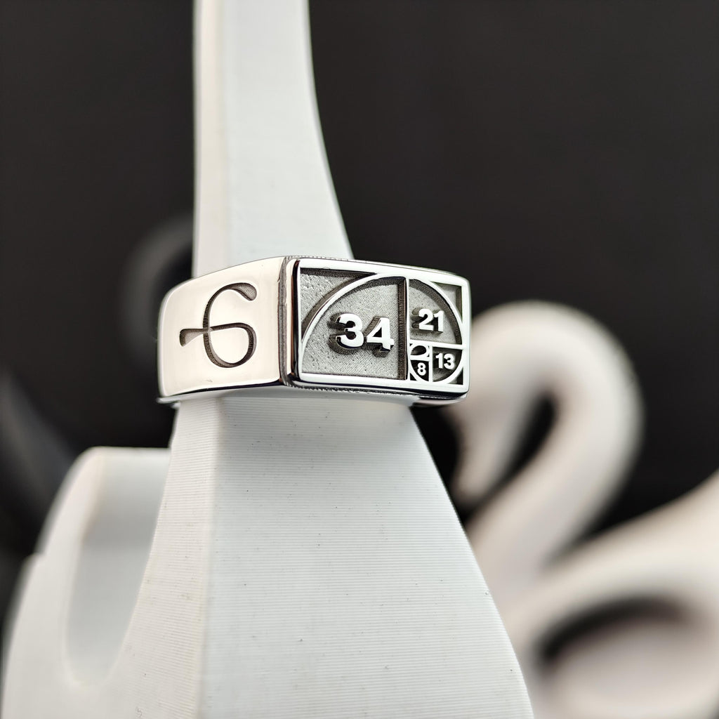 Fibonacci Ring, Golden Ratio Signet Ring, Sacred Geometry Sterling Silver Math Jewelry Gift