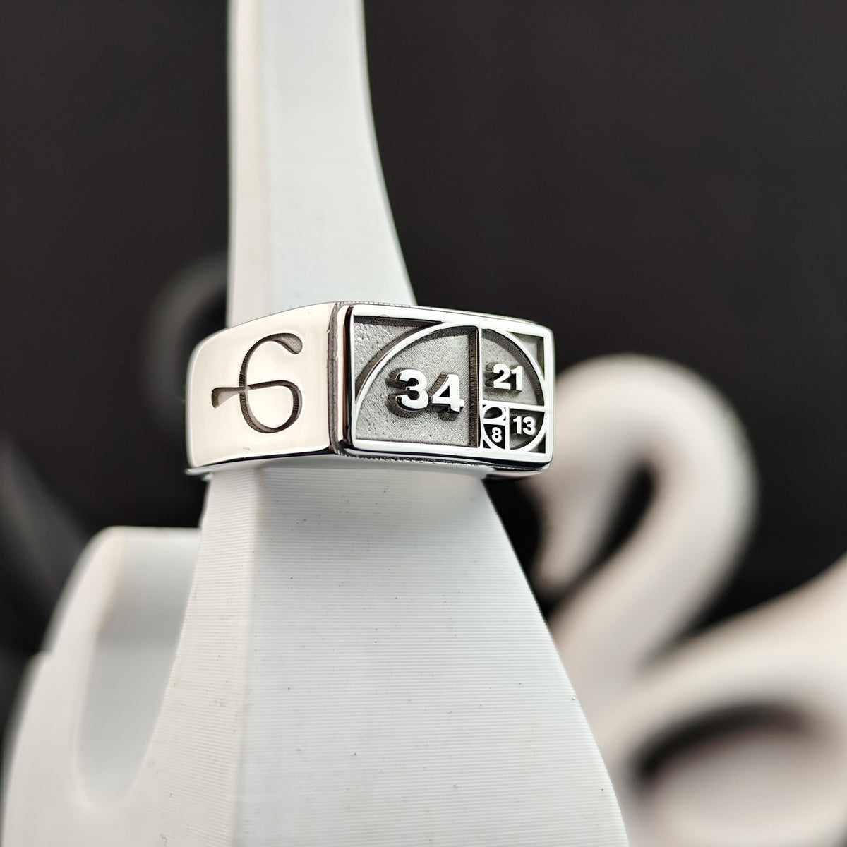 Fibonacci Ring, Golden Ratio Signet Ring, Sacred Geometry Sterling Silver Math Jewelry Gift