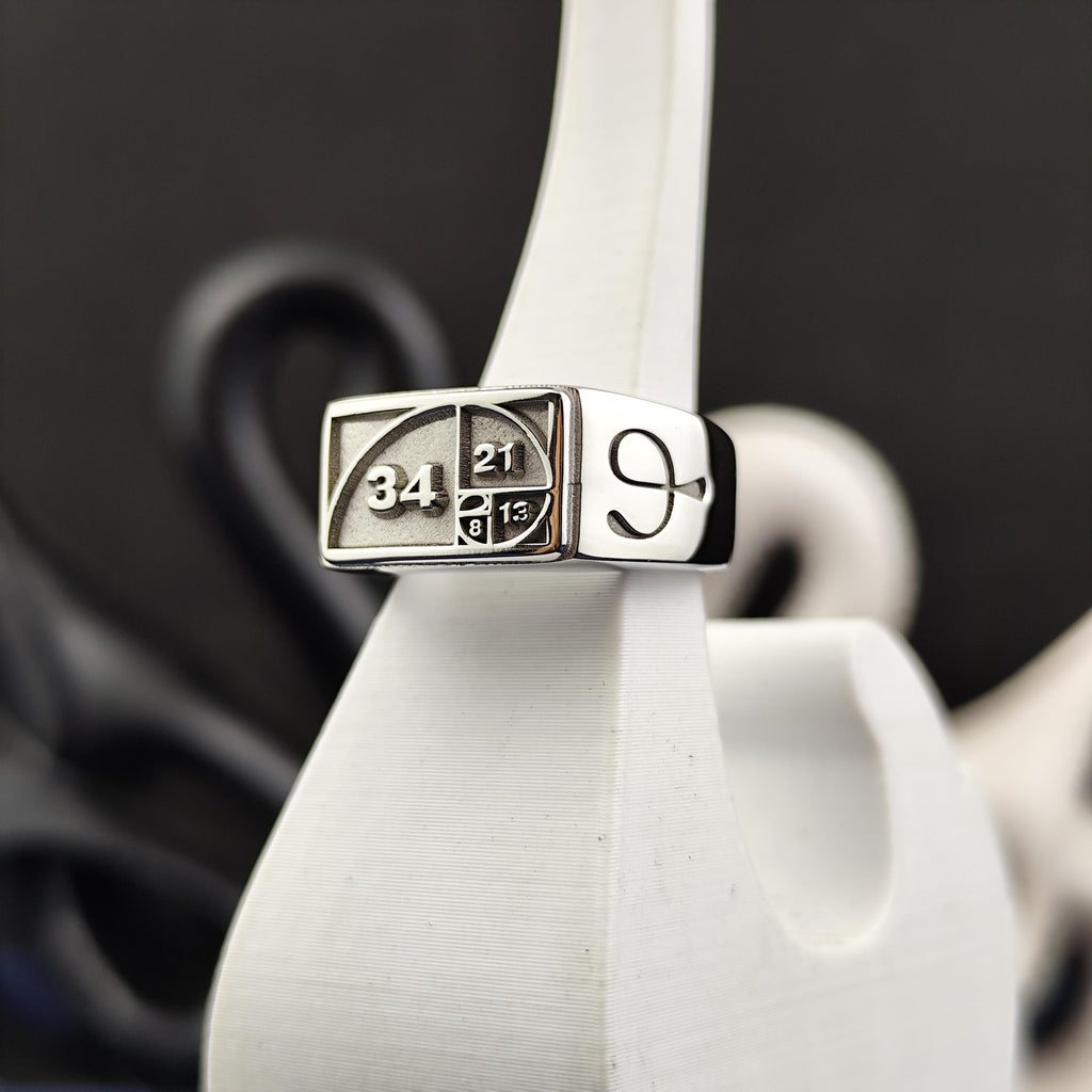 Fibonacci Ring, Golden Ratio Signet Ring, Sacred Geometry Sterling Silver Math Jewelry Gift