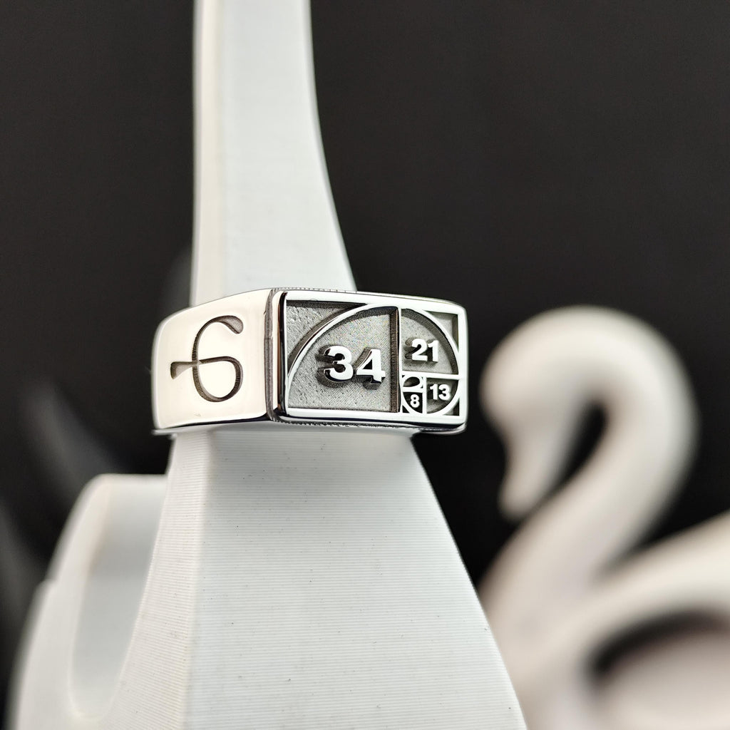 Fibonacci Ring, Golden Ratio Signet Ring, Sacred Geometry Sterling Silver Math Jewelry Gift