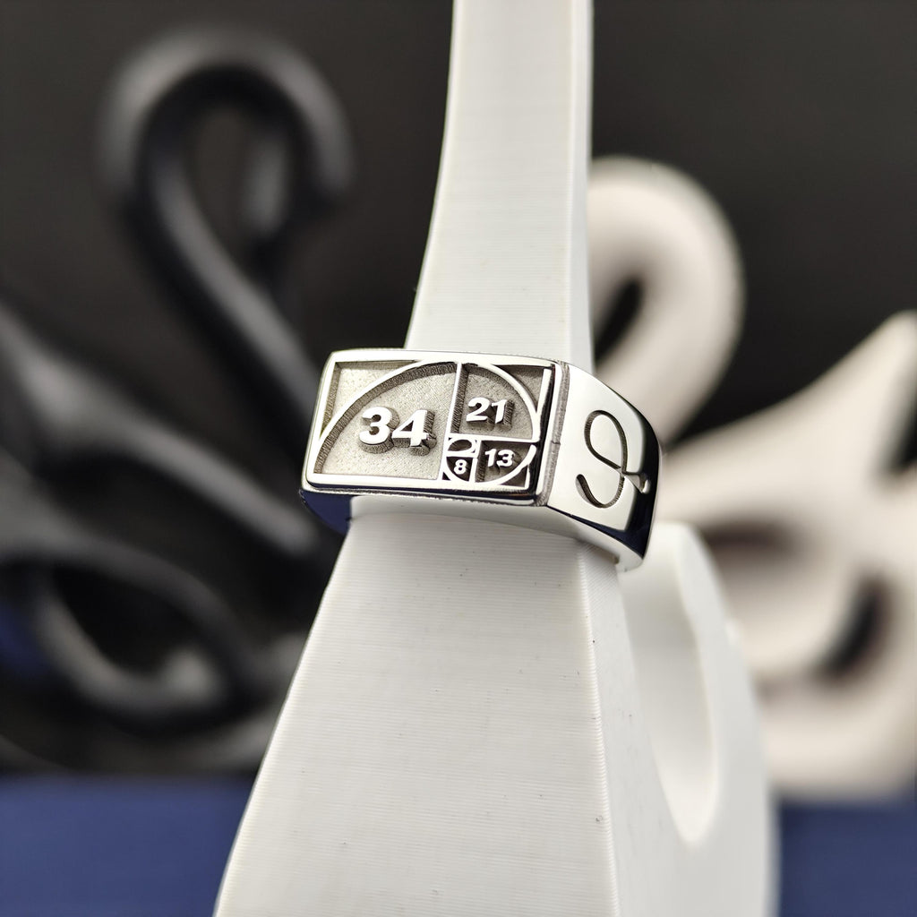 Fibonacci Ring, Golden Ratio Signet Ring, Sacred Geometry Sterling Silver Math Jewelry Gift