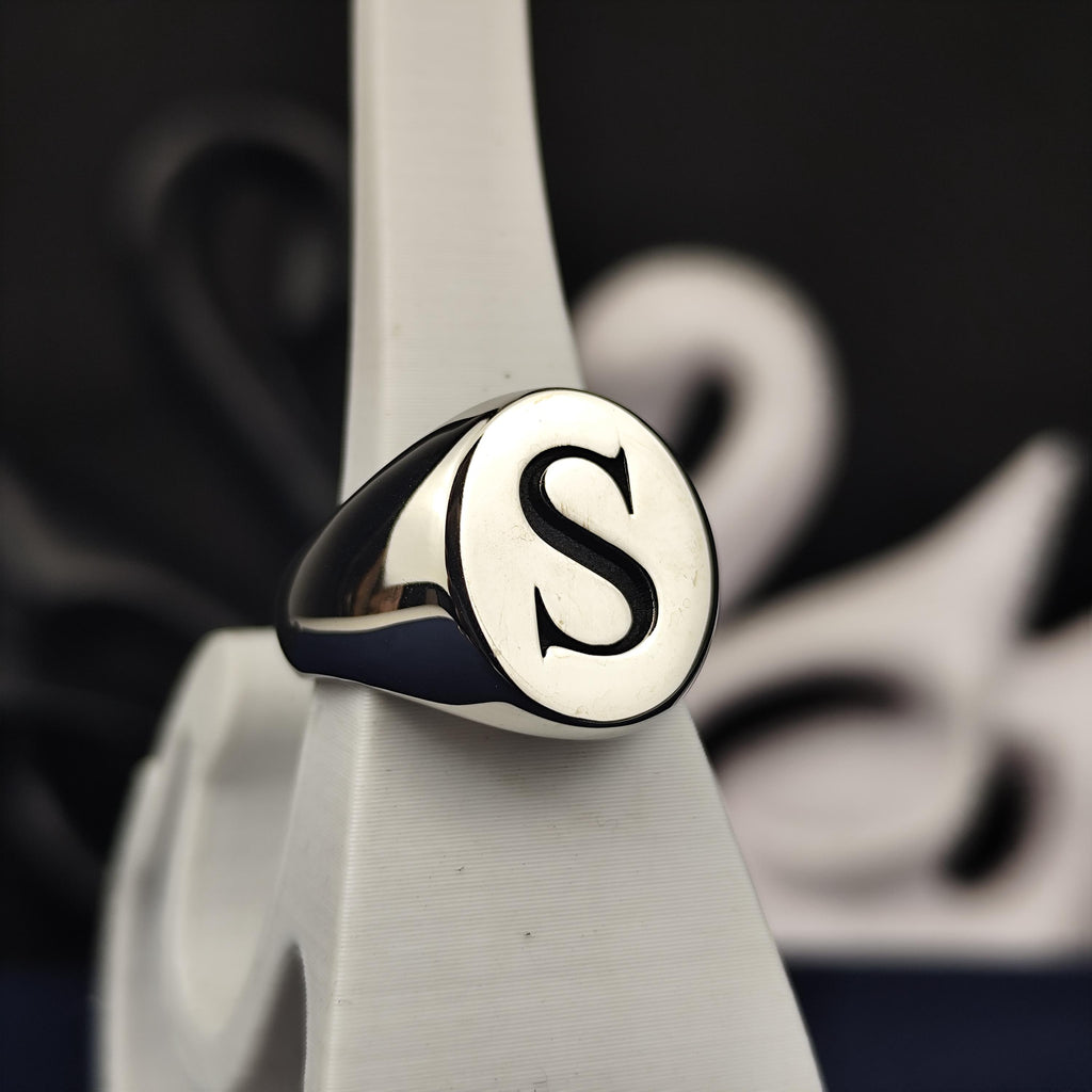 Initial Ring, Oval Single Letter Signet, Sterling Silver or Gold Options