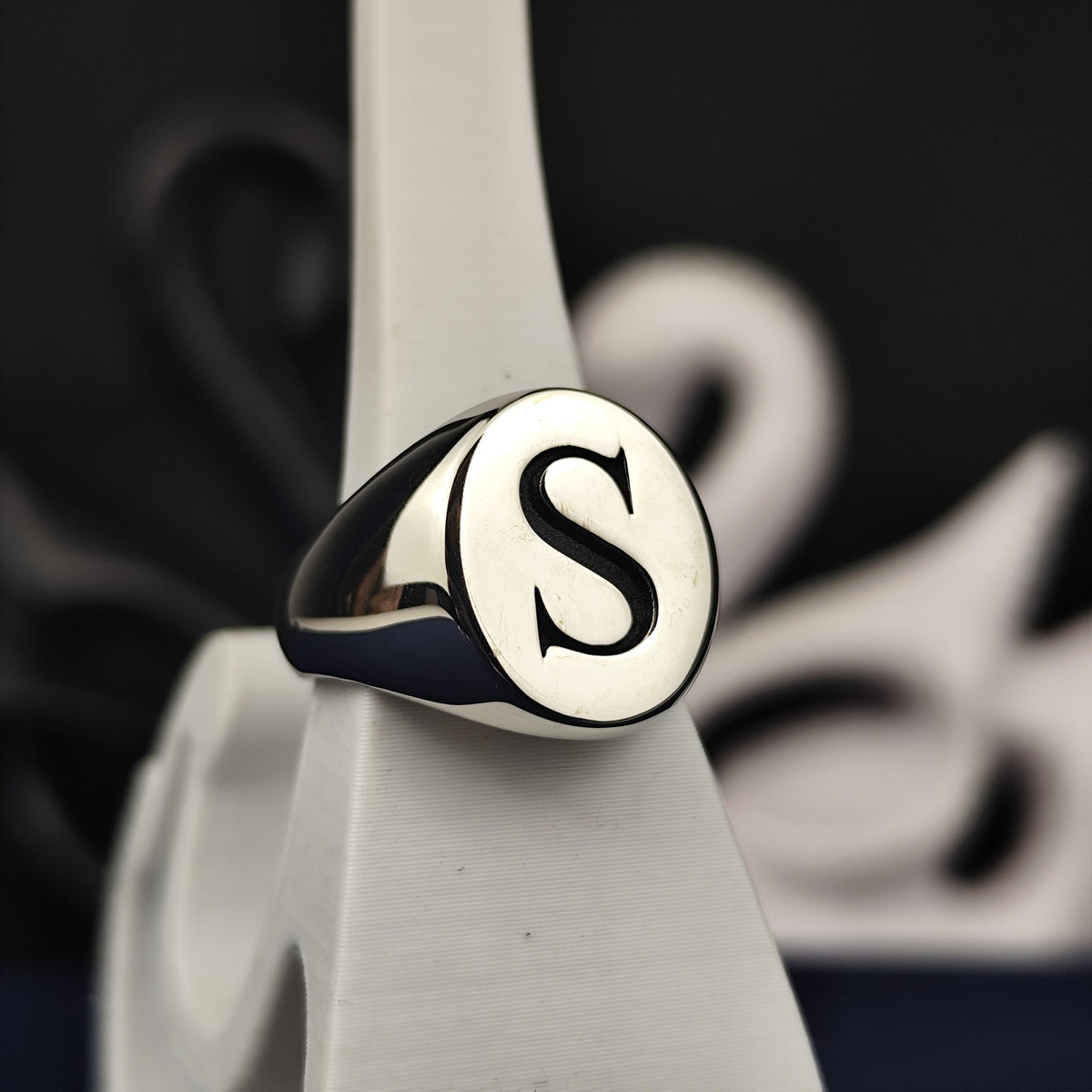 Initial Ring, Oval Single Letter Signet, Sterling Silver or Gold Options