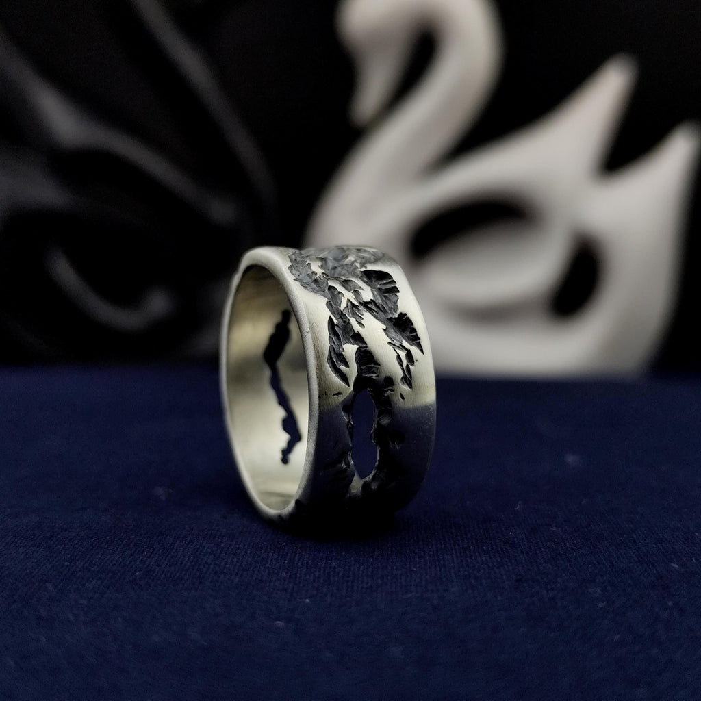 Brutalist Silver Ring, Oxidized Wide Band, Rugged Men's Jewelry