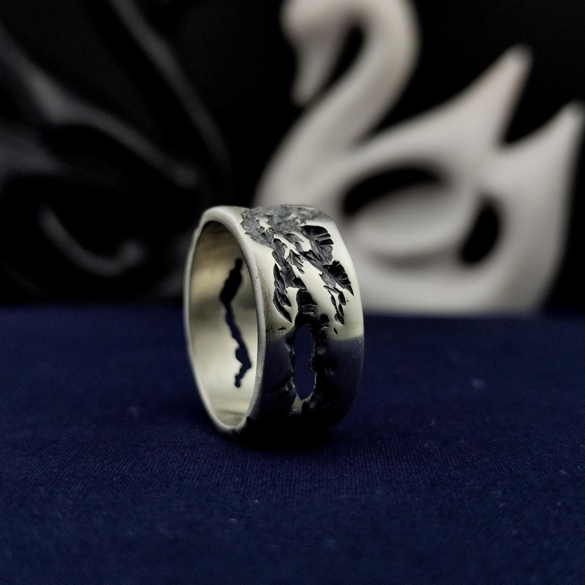 Brutalist Silver Ring, Oxidized Wide Band, Rugged Men's Jewelry