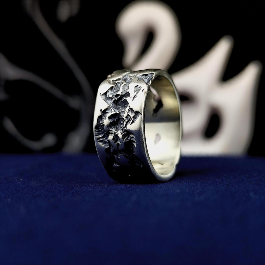 Brutalist Silver Ring, Oxidized Wide Band, Rugged Men's Jewelry