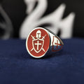 Red Enamel Crusader Shield Signet Ring: 925 Sterling Silver Knight Jewelry