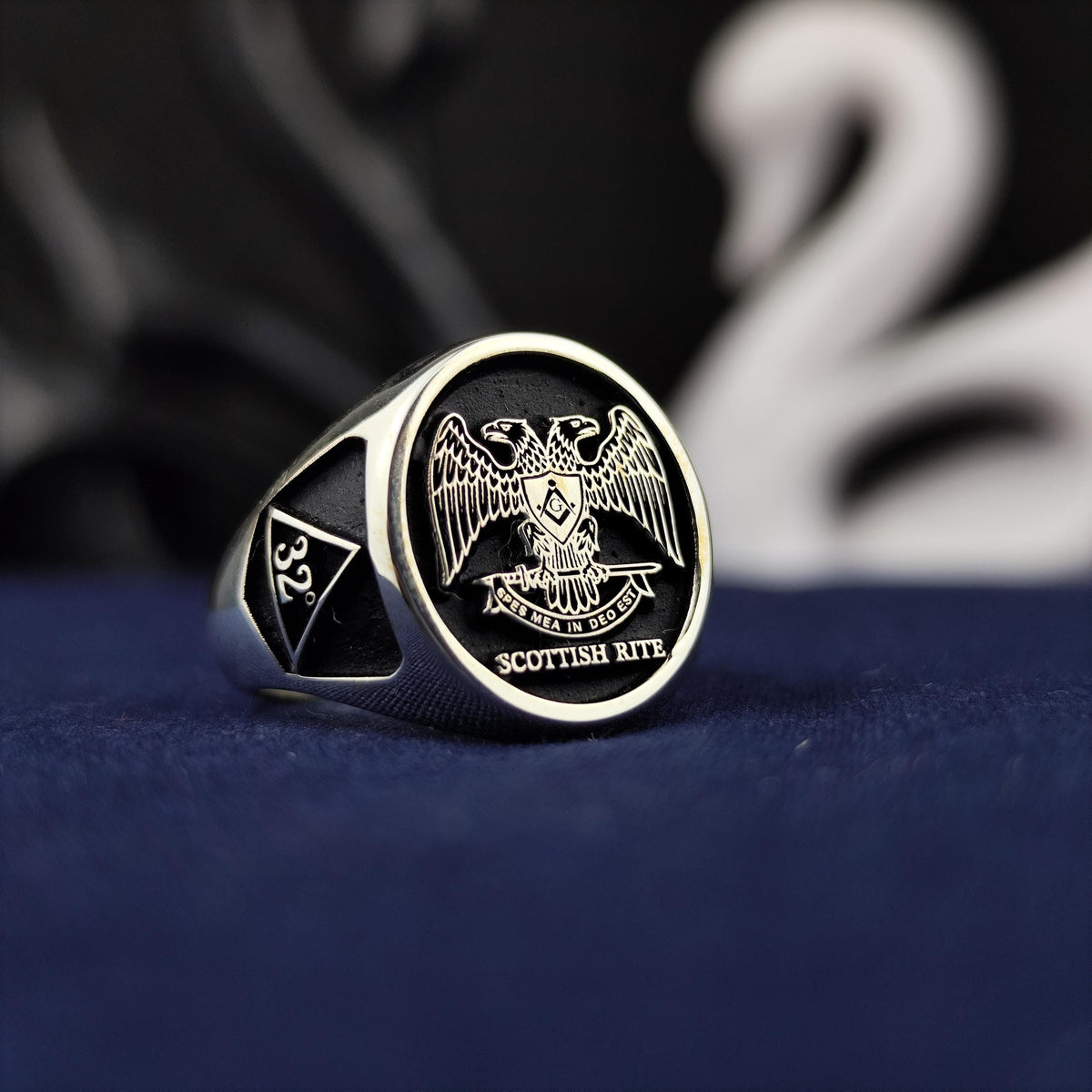 Scottish Rite Masonic Ring, 32nd Degree Double Headed Eagle Signet, Sterling Silver Freemason Gift