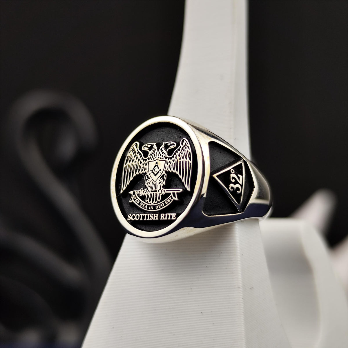 Scottish Rite Masonic Ring, 32nd Degree Double Headed Eagle Signet, Sterling Silver Freemason Gift