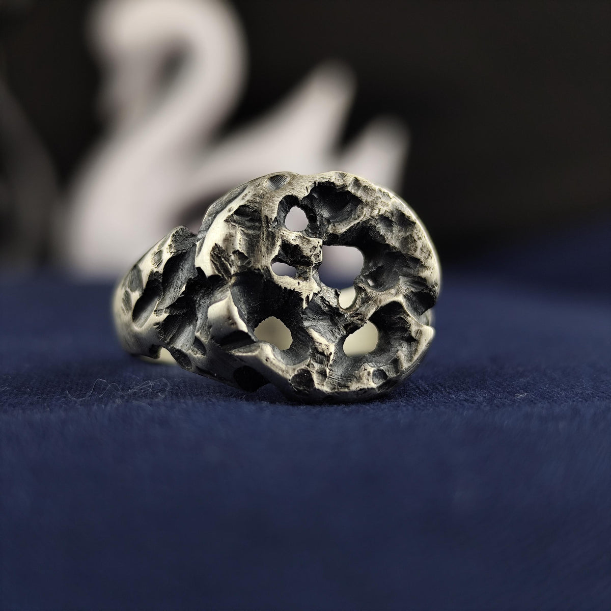 Oxidized Silver Ring, Molten Rock Crater Band, Brutalist Unisex Jewelry